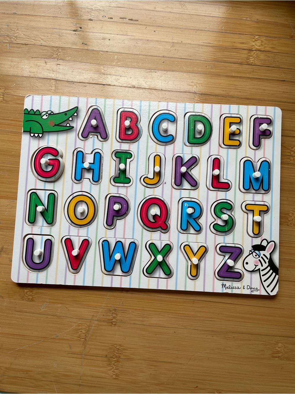 Melissa & Doug Wooden Alphabet Puzzle - Red Blue Green Yellow Purple Pink